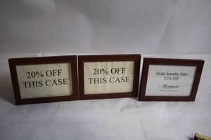 lot 87 image: Set of 3 Promotional Display Frames - 20% Off and Jewelry Sale