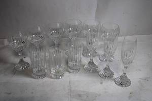 Set of Crystal Beverage Glasses Including Wine and Champagne Glasses