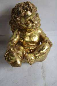 lot 109 image: Golden Cherub Angel Figurine with Winged Design