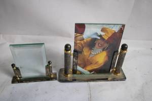 lot 110 image: Set of 2 Art Deco Style Marble and Glass Photo Frames