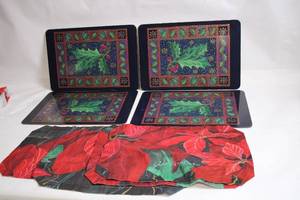 lot 126 image: Set of 4 Christmas Holly Design Placemats & 6 Poinsettia Napkins by Jack Bloodman