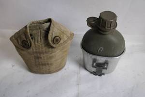 lot 129 image: Vintage Military Canteen with Canvas Cover