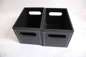 lot 168 image: Set of 2 Black Storage Bins with Handle Openings