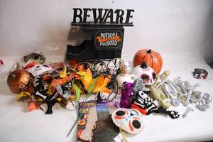 lot 173 image: Halloween Decoration Set with Skeleton, Pumpkin, and Skull Designs