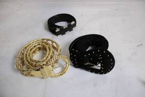 lot 177 image: Set of 3 Stylish Belts - Black and Gold Designs