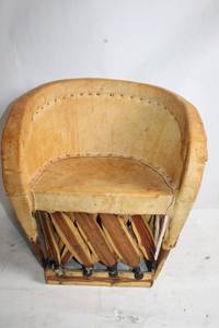 lot 214 image: Rustic Mexican Equipal Chair with Natural Leather and Wood Frame