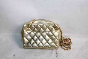 lot 219 image: Bascora Italian Genuine Leather Gold Quilted Handbag