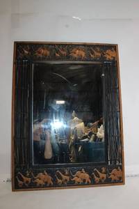 lot 229 image: African Animal Carved Wall Mirror with Metal Accents