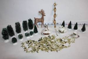 lot 235 image: Collection of Holiday Miniature Trees and Decorative Porcelain Tea Set