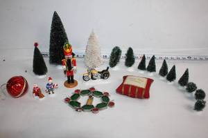 lot 236 image: Collection of Holiday Decorations Including Nutcracker, Trees, and Ornaments