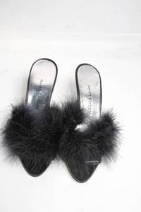 lot 258 image: Jacques Levine Black Furry High Heel Slippers