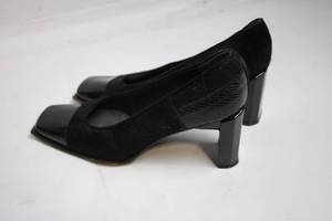 lot 259 image: Stuart Weitzman Black Suede Block Heel Shoes