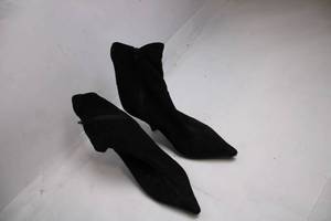 lot 261 image: Pair of Womens Black Suede Ankle Boots with Bow Detail