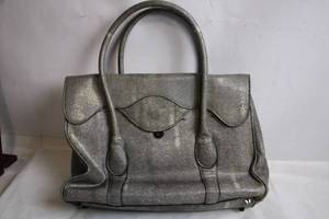 lot 295 image: BCBGMAXAZRIA Metallic Gray Leather Handbag
