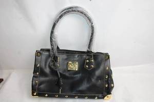 lot 297 image: Black Leather Handbag with Gold-Tone Stud Accents