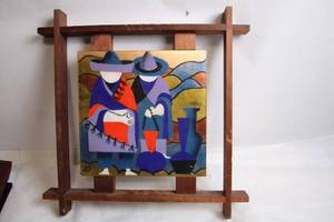 lot 304 image: Handcrafted Wooden Frame Art with Abstract Painting by JD