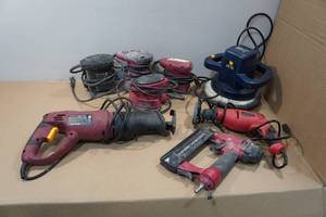 lot 118 image: Assorted Power Tools - Sanders, Saw, Nailer, Drill, Buffer