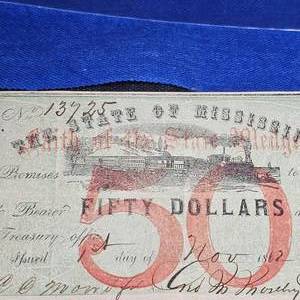 lot 3 image: 1862 Mississippi Fifty Dollar Note