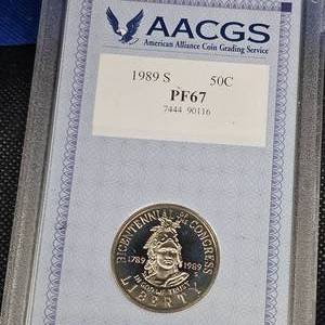 lot 10 image: 1989 S PF67 50c  AACGS