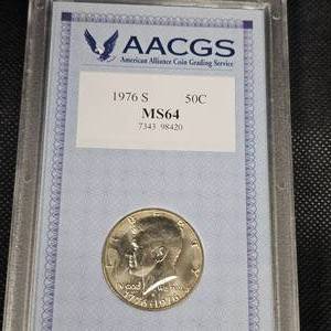 lot 16 image: 1976 S MS64 Kennedy 50c  AACGS
