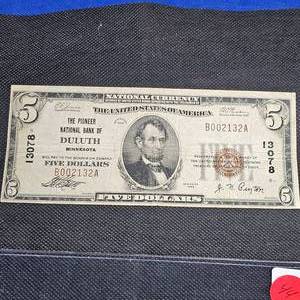 1929 $5 National Duluth MN Note