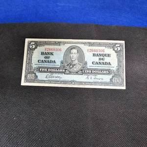lot 81 image: 1937 $5 Bank of Canada Note