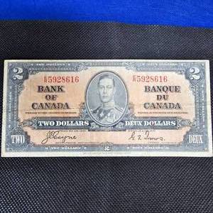 lot 82 image: 1937 $1 and $2 Bank of Canada Note