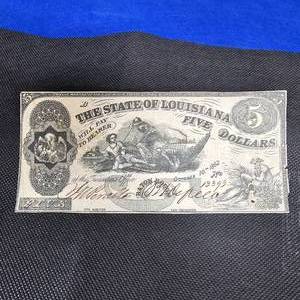 lot 113 image: $5 1862 Louisiana Obsolete Note, AU