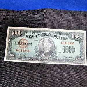 lot 114 image: 1950 1000(UNC), 1958-5-20-50 Peso Cuban