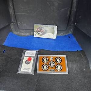 lot 118 image: 2008 Sacagewa Gold $1 Vault Verified and 2016 Mint America 25c Proof Set
