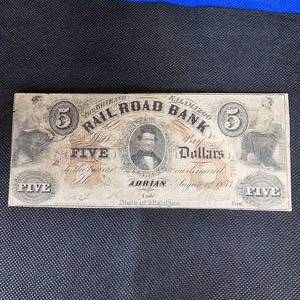 lot 134 image: 1853 $5 Obsolete Michigan RailRoad Note and $1 Railroad  Tallahasse, FL Note