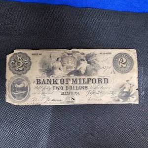 lot 135 image: $1 Obsolete Augusta, GA Note and 1852 $2 Obsolete Deleware Note