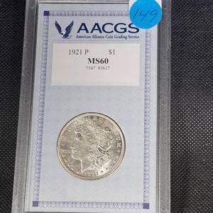 lot 149 image: 1921 P Morgan $1 MS60  AACGS