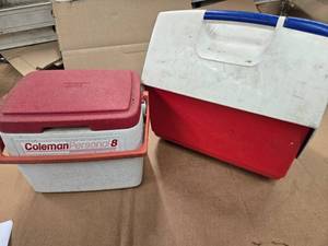 lot 36 image: Lot of 2 Small Coolers Coleman and Playmate