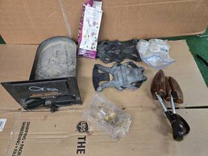 lot 60 image: Lot of 4 items (Indoor mailbox, a pair of Ice cletes,  a shoemakers shoe strecher and  exact Color