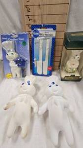lot 16 image: Pilsbury Dough Boy Lot, Mini Spatulas, timer, Rubber Dolls, Ornament