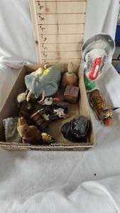 lot 43 image: Elephant Lot wMetal Cat Toy, and assorted Dog Statues