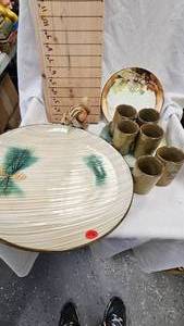 lot 56 image: Ortagiri Brown Speckled Stone Tumblers 1970s, Misc Plates