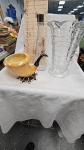 lot 59 image: Indian Glass Company Vase, Japan Pipe Planter, Decorative Bottle