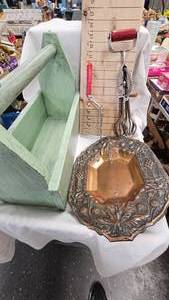 lot 63 image: Upcycled Wood Tool Box wHand Mixer and Serving Tray