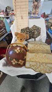 lot 127 image: Letter Wall Holder, Teddy Roosevelt Bear, Wall Sconces, Doll