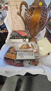 lot 128 image: Metal Vase with Washers, Vintage Greeting Cards, Hoover Promo Tap Measure