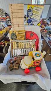 lot 129 image: Fisher Price Lacing Shoe Pull Toy, Xylophones wbook, All Star Skill Ball
