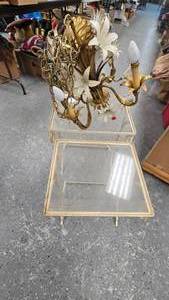 lot 145 image: Metal Glass 1970s  End Tables and Metal Chandalier