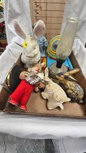 lot 162 image: Rabbit Toy, Rabbit Statue, Spin Top, Planter, Misc