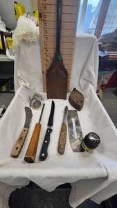 lot 178 image: Assorted Knives, Wood Chisel, Wood Plane Iron, Stove Shovel