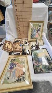 lot 214 image: Assorted Lot of Silhouette Pictures wClock and Vintage Greeting Cards