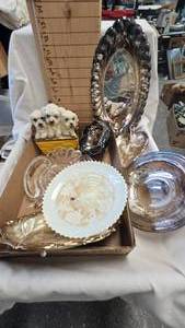 lot 227 image: Dog Figurine, Silver Plated Serving Dishes