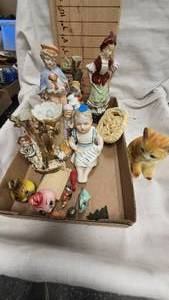 lot 240 image: Vintage Onion SaltPepper Shakers, Cat Statue and Porcelain Figurines