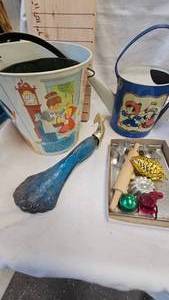 lot 206 image: Red Riding Hood Litho Pail, Water Can, and asst Misc